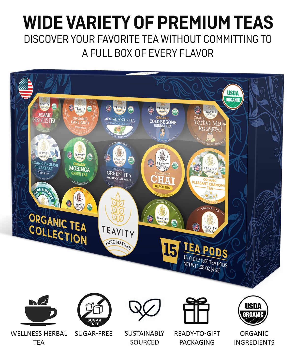 Keurig-compatible Teavity tea pods for quick, mess-free single-serve brews.