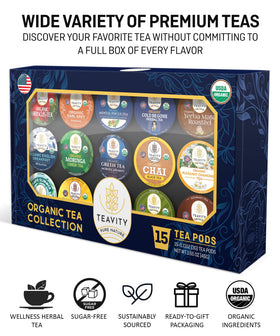 Keurig-compatible Teavity tea pods for quick, mess-free single-serve brews.