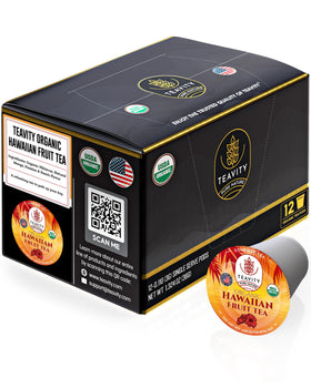 Teavity organic hibiscus teapods box for convenient Keurig brewing.