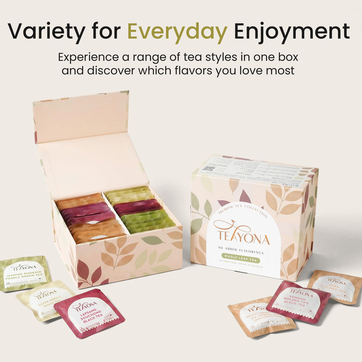 Teayona White Tea pyramid sachet ready for a delicate brew.