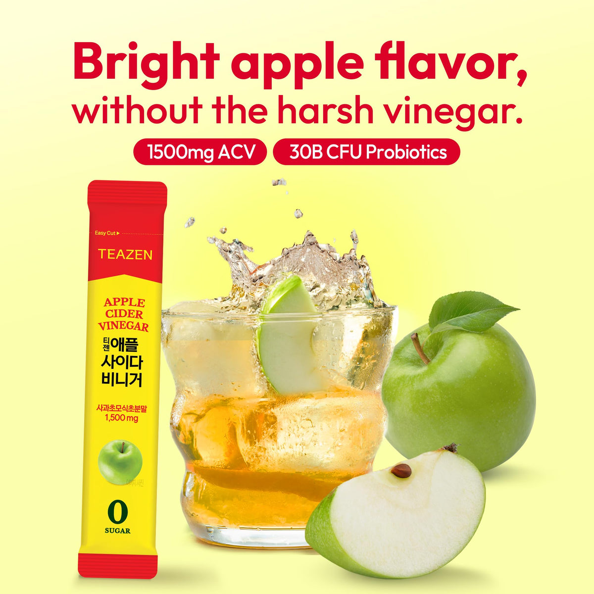TEAZEN ACV drink packet, 10-count packaging on display, convenient for on-the-go routines.