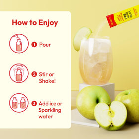 TEAZEN ACV packet with citrus zest, tangy flavor boost after meals.
