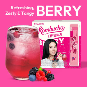 TEAZEN Berry Kombucha berries ingredients highlight a rich flavor.