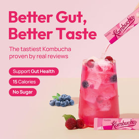 TEAZEN Berry Kombucha dissolving in water, quick fizz in seconds.