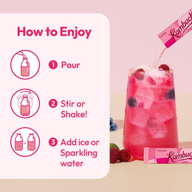 TEAZEN Berry Kombucha glass with ice, a fruity, refreshing hydration option.