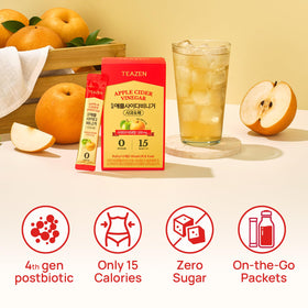 TEAZEN box of stick packs emphasizes convenient on-the-go wellness anytime.