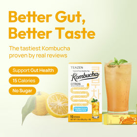 TEAZEN Citron Kombucha dissolving in cold water in seconds