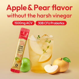 TEAZEN glass with apple cider vinegar drink showcases tangy-sweet flavor ready to sip.