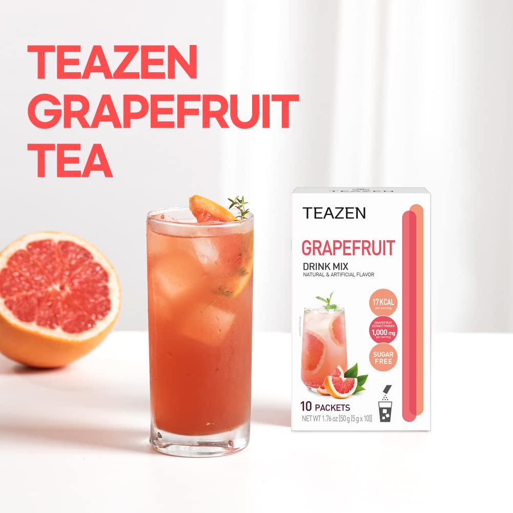 TEAZEN grapefruit tea powder with grapefruit pulp texture for a chewy sip.