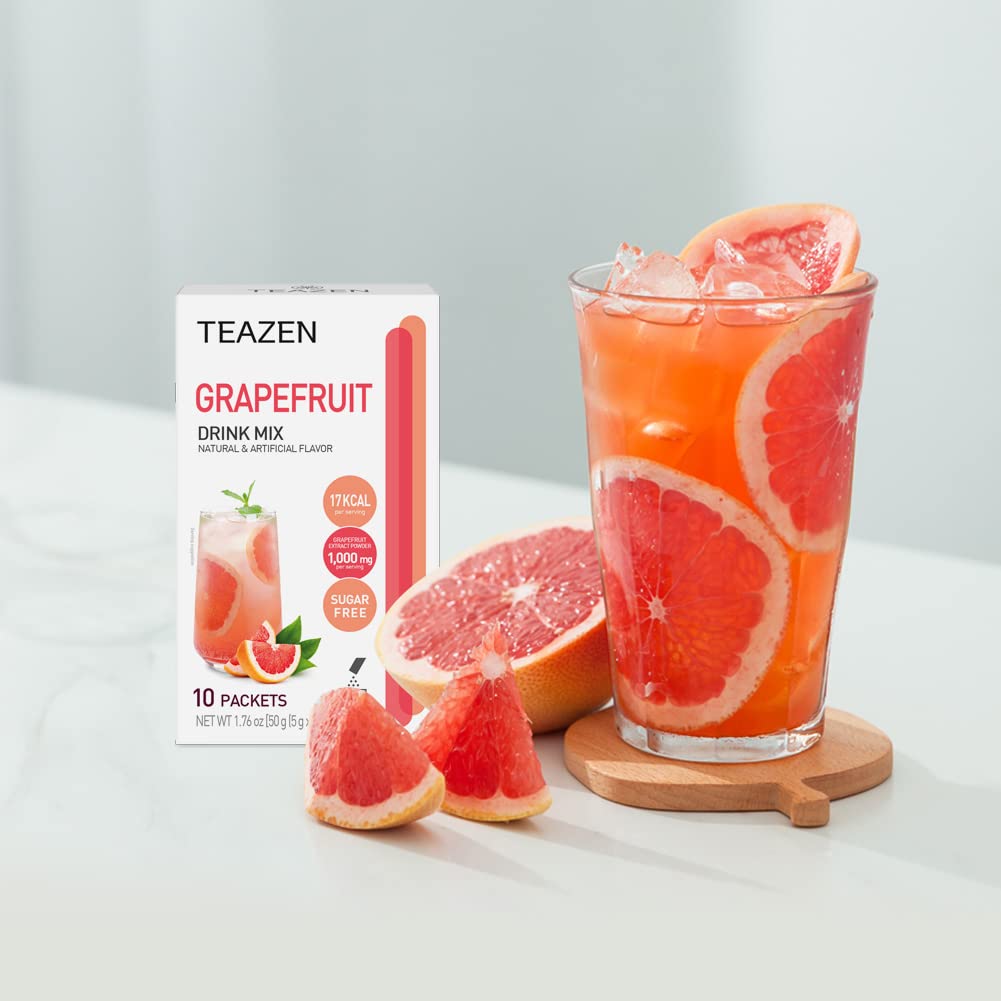 TEAZEN grapefruit tea powder on-the-go set with 10 packets.