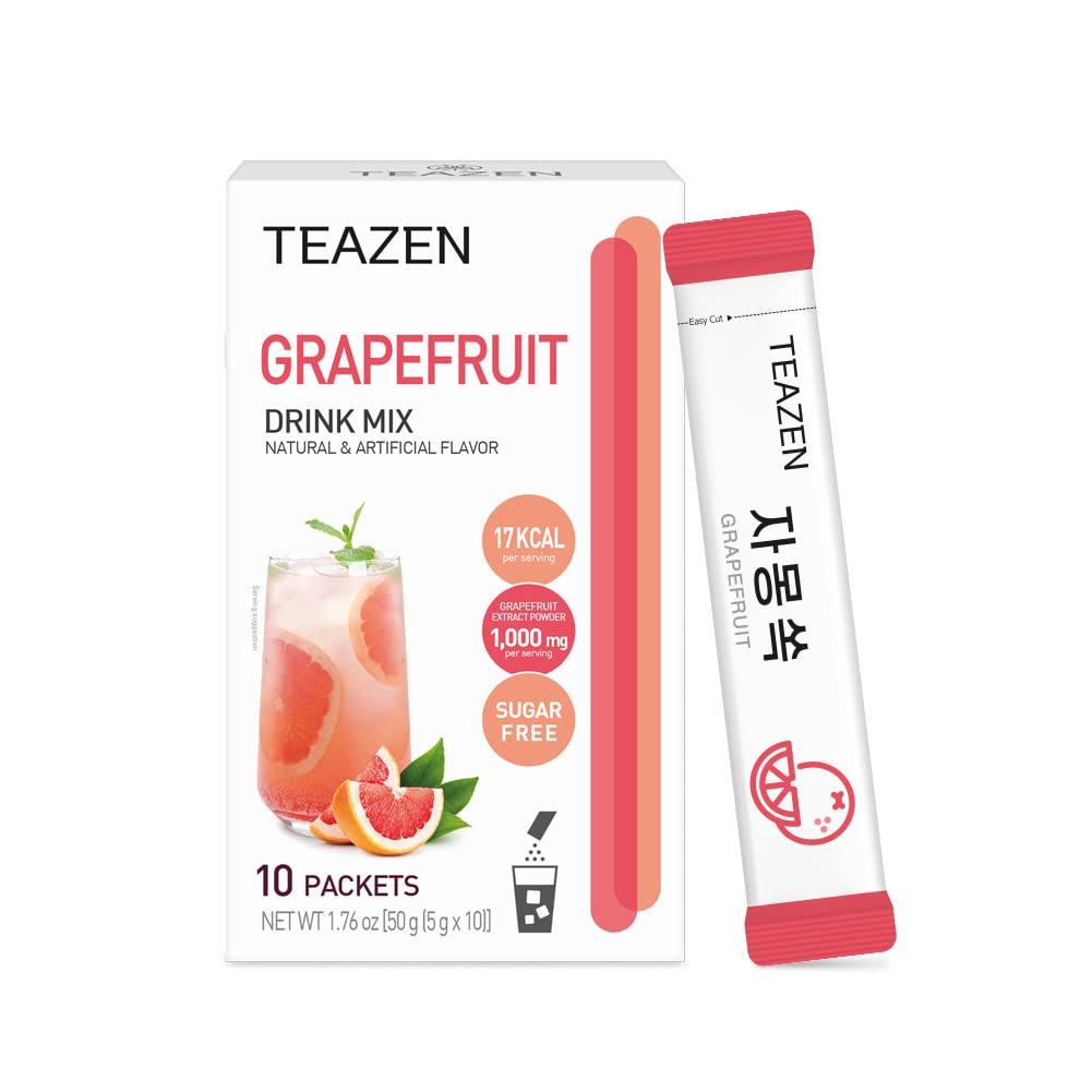 TEAZEN grapefruit tea powder stick-pack for quick on-the-go hydration.