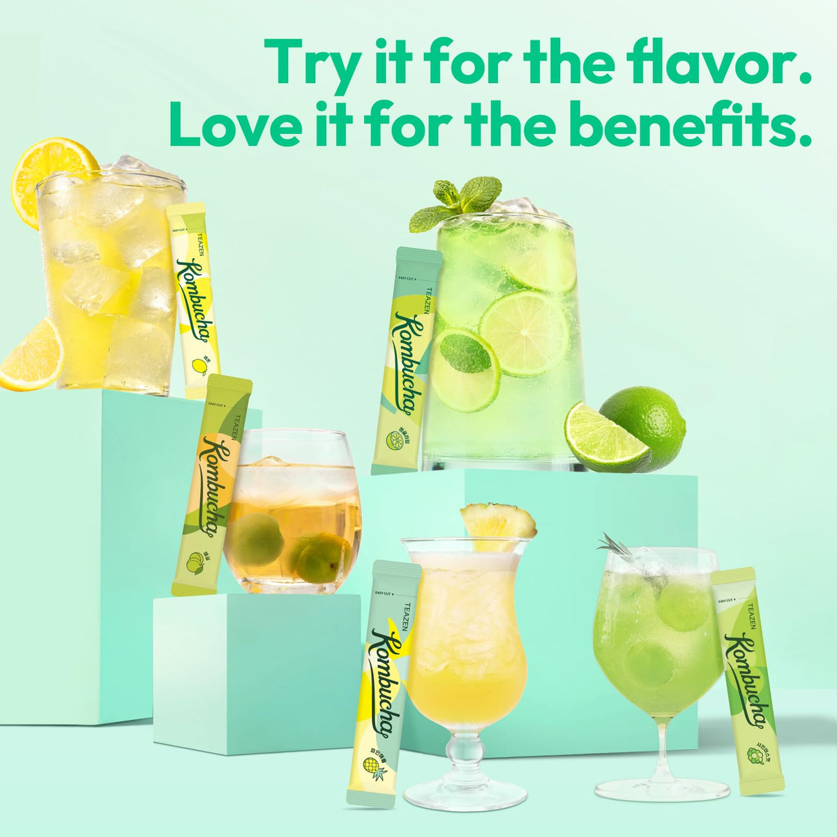 TEAZEN green mandarin-lime flavor stick for lively hydration with tart citrus notes