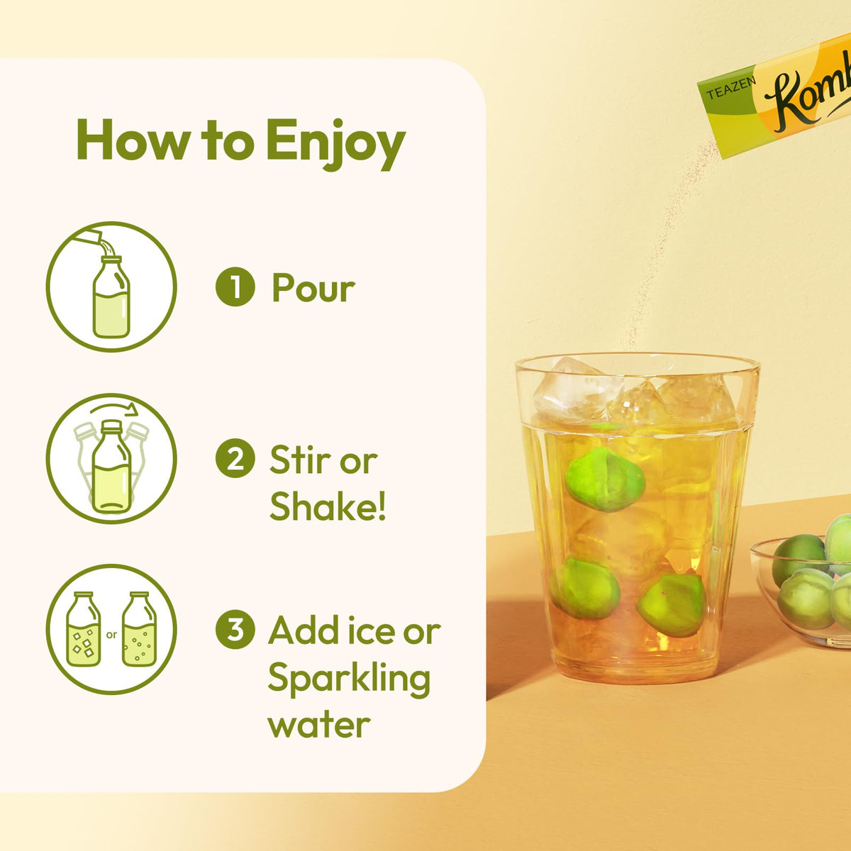 TEAZEN Korean Plum Kombucha glass served cold for fizzy hydration.