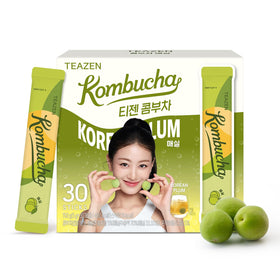 TEAZEN Korean Plum Kombucha stick dissolving in water for on-the-go refreshment.
