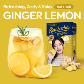 TEAZEN Lemon Ginger Kombucha dissolving in cold water for fast hydration