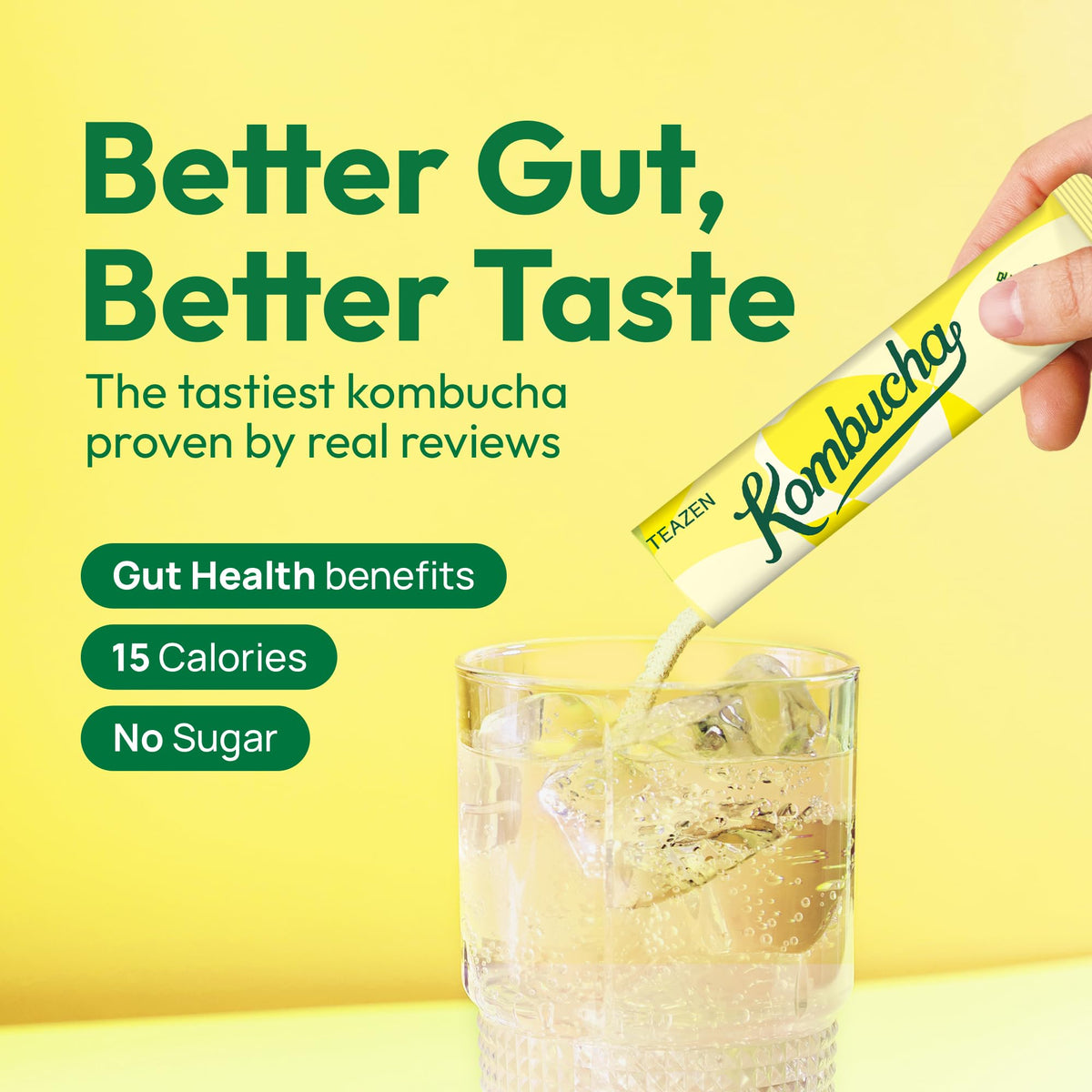TEAZEN Lemon Kombucha fizz and aroma elevate a simple drink ritual.
