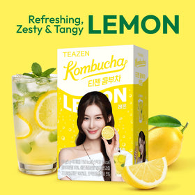 TEAZEN Lemon Kombucha on-the-go pack ideal for workouts and office breaks.