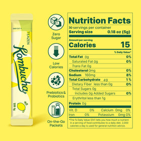 TEAZEN Lemon Kombucha Powder packaging with 30 sachets.