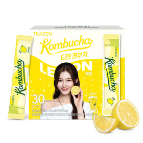 TEAZEN Lemon Kombucha Powder packet for quick hydration.