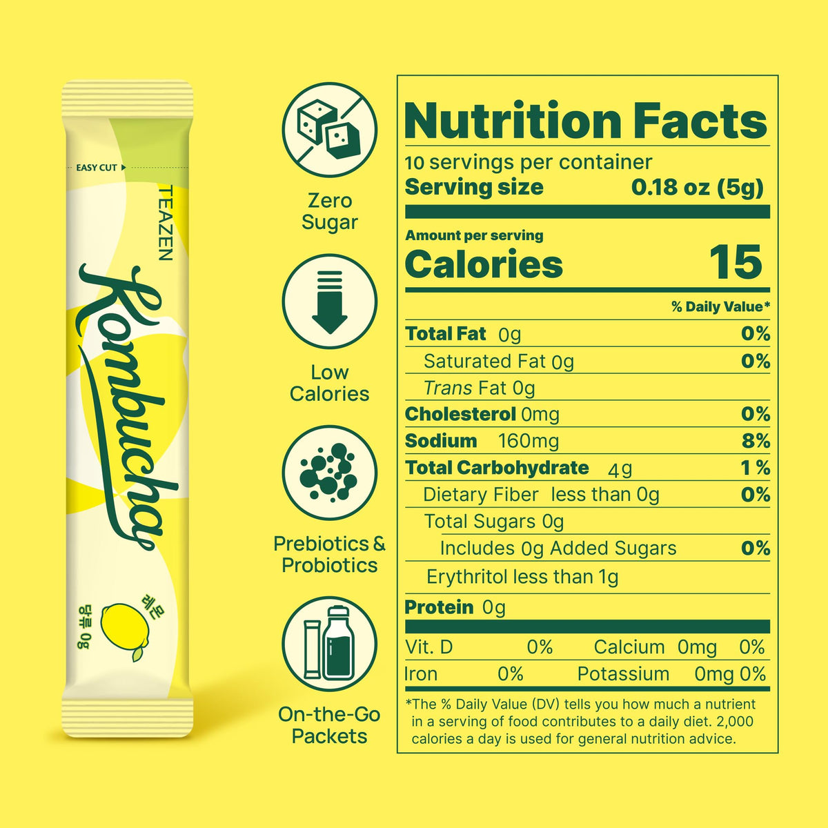 TEAZEN Lemon Kombucha probiotics and prebiotics in a tasty, probiotic drink option.