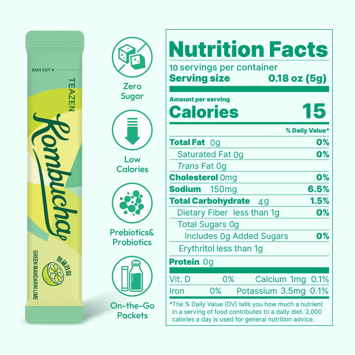 TEAZEN low-calorie kombucha offers lighter hydration without sugar.