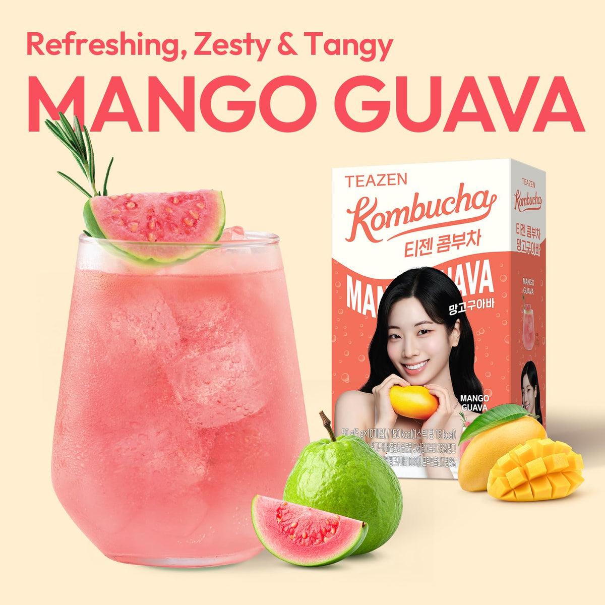 TEAZEN Mango Guava powder dissolves quickly in water for fast refreshment.