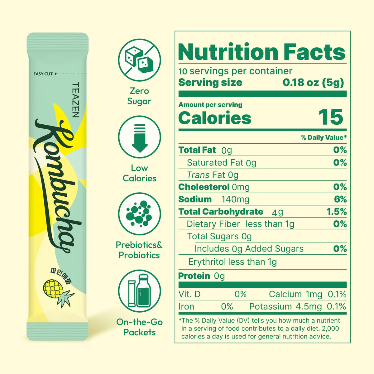Glass with TEAZEN Pineapple Kombucha fizz, inviting refreshment