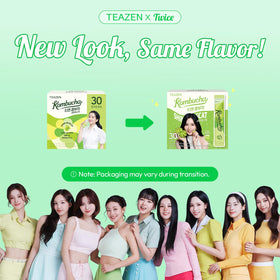TEAZEN Shine Muscat powder label detail highlights sugar-free formula.