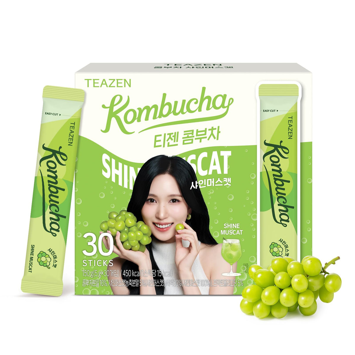 TEAZEN Shine Muscat powder packaging shows convenient on-the-go hydration.