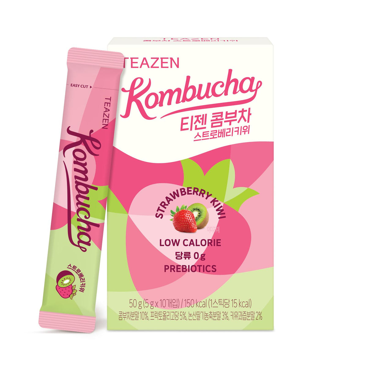 TEAZEN strawberry-kiwi powder packet ready to mix for quick hydration.