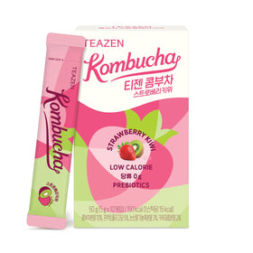 TEAZEN strawberry-kiwi powder packet ready to mix for quick hydration.