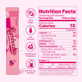 TEAZEN Sugar-free kombucha label appeals to health-conscious shoppers seeking lighter options.