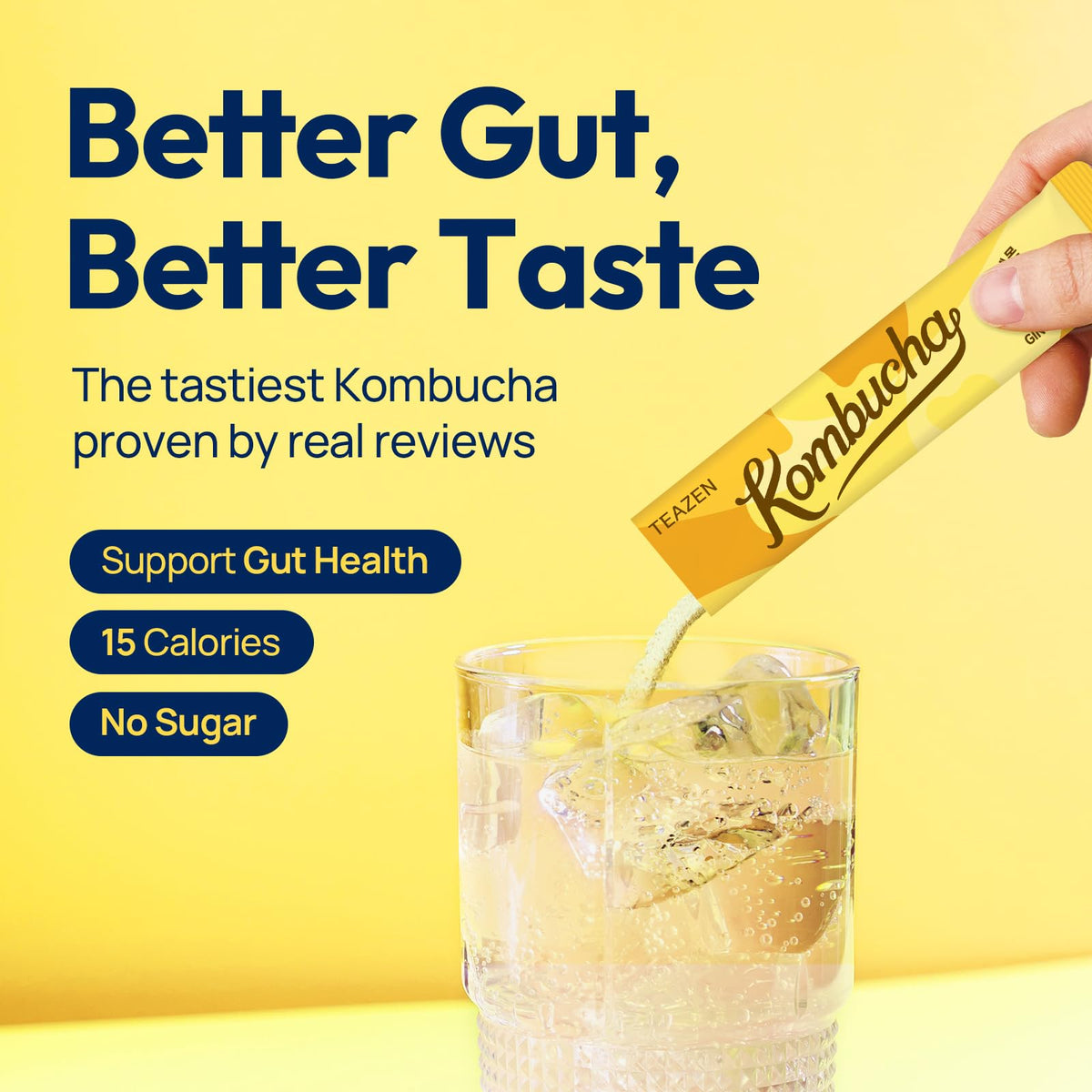 TEAZEN sugar-free, low-caffeine kombucha sticks ideal for anytime