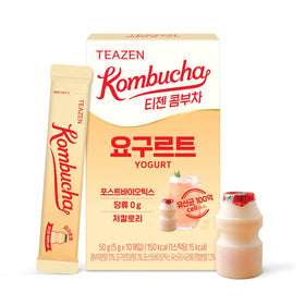 TEAZEN yogurt-flavored kombucha powder packet ready to mix for a sugar-free sip.