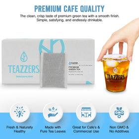 Teazzers green tea bags designed for high-volume restaurant use.