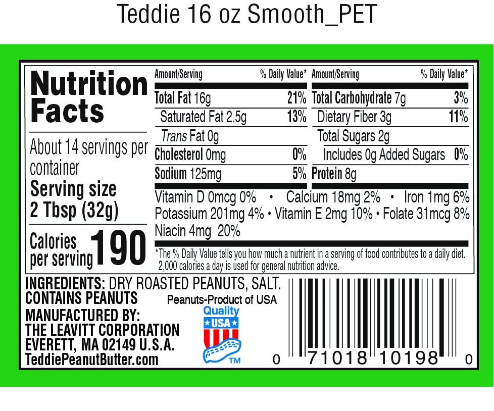 Close-up of a Teddie smooth peanut butter jar from the 3-pack