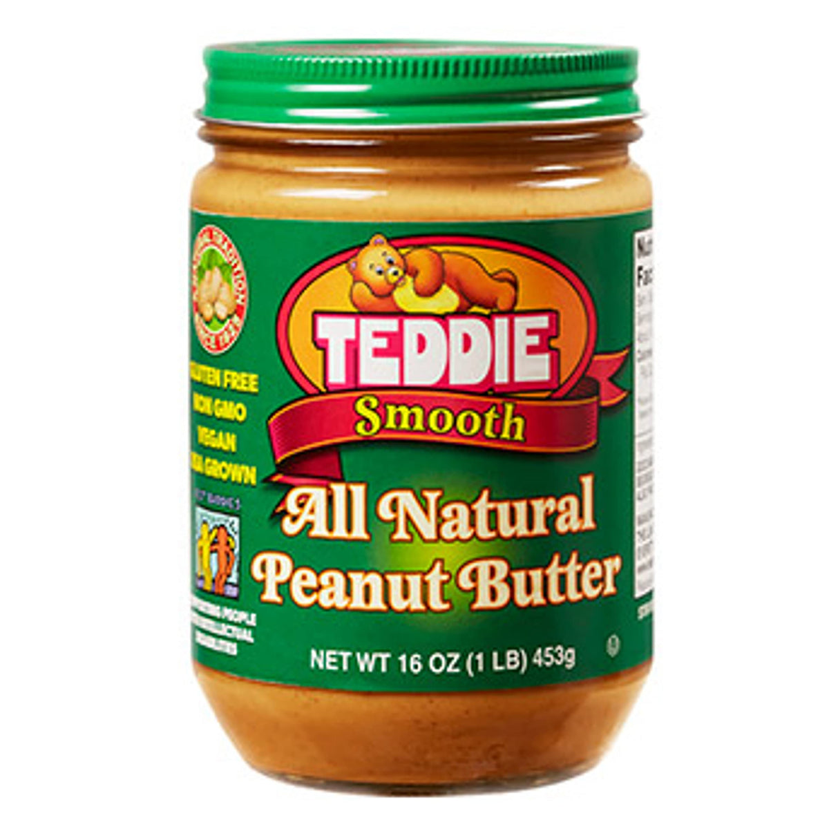 Teddie all natural old fashion smooth peanut butter pack of 3 label on jar