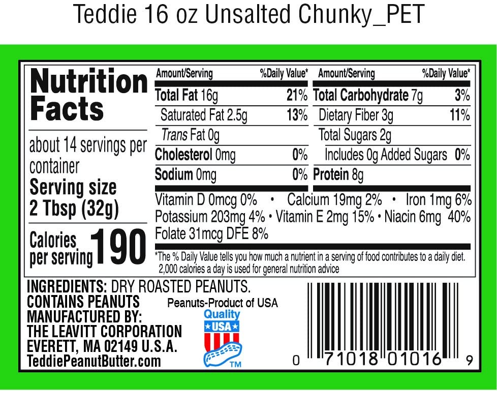 Teddie peanut butter scoop highlighting chunky bits for a hearty bite