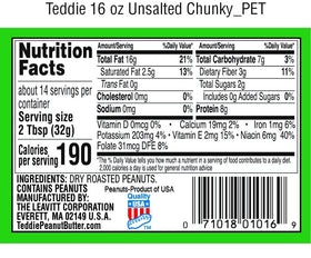 Teddie peanut butter scoop highlighting chunky bits for a hearty bite