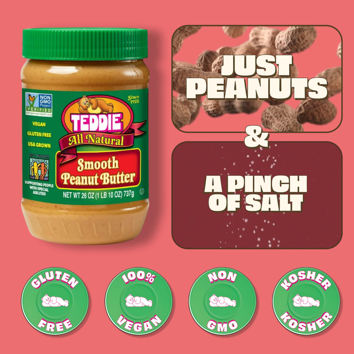 Teddie Smooth peanut butter spread on toast showing creamy texture.