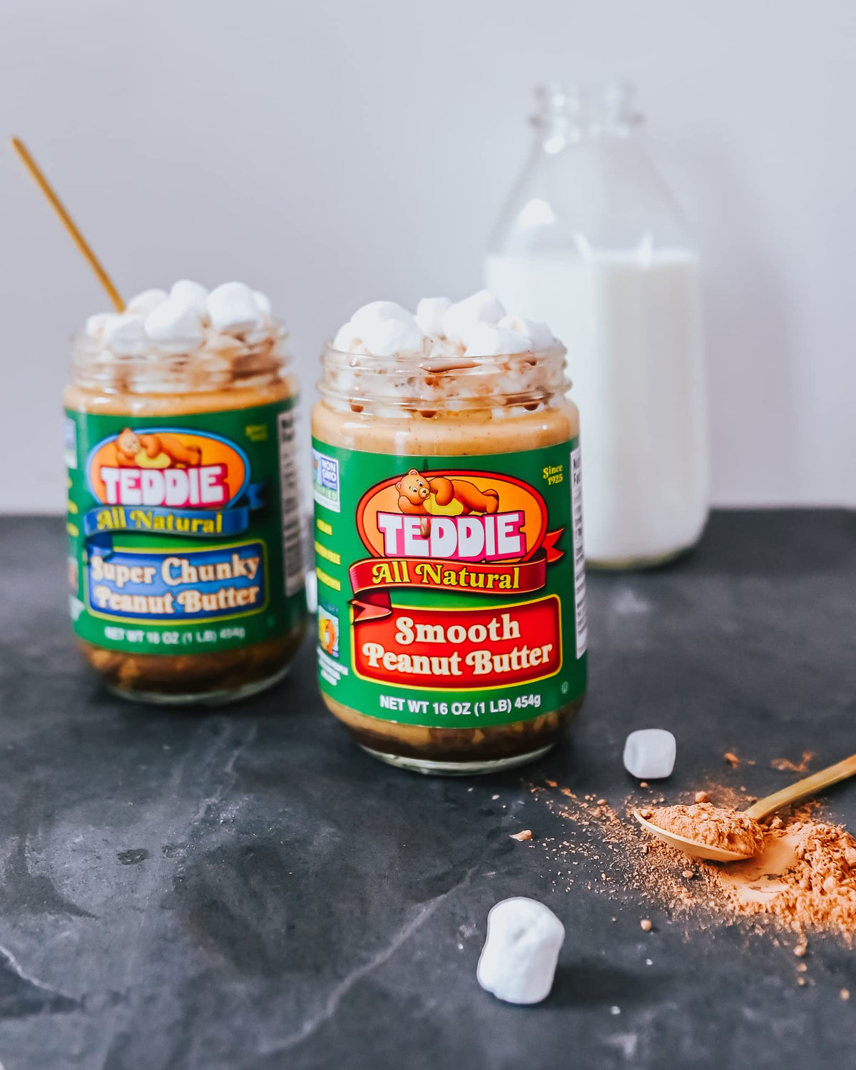 Teddie peanut butter texture chunks demonstrating chunky bite