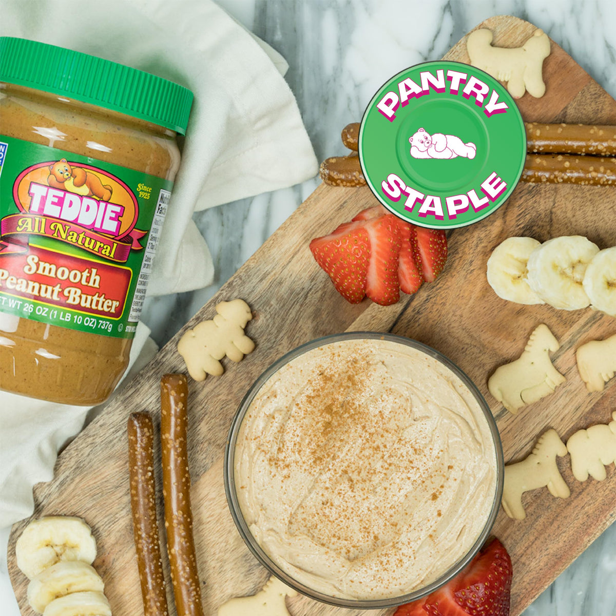 Teddie USA-made peanut butter emphasizes fresh production and vegan-friendly snacking.
