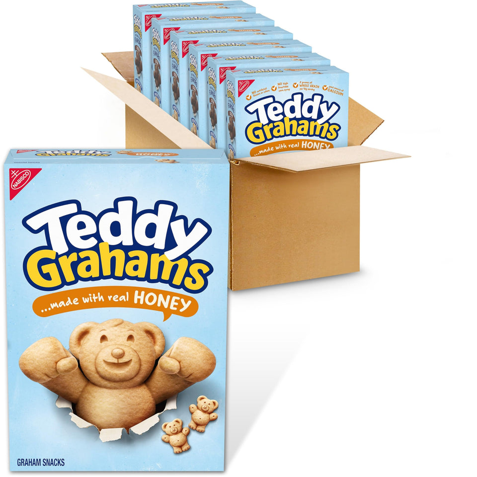 Teddy Grahams Honey bear-shaped snacks, kid-friendly lunchbox favorite.
