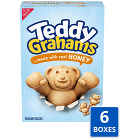 Six-box bulk Teddy Grahams Honey snacks simplify family snacking.