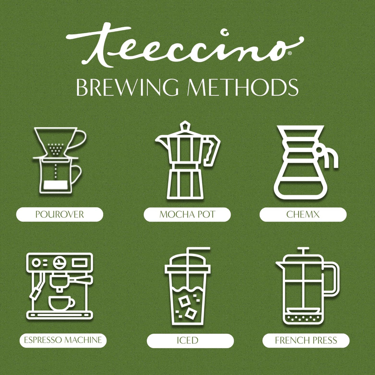 Teeccino caffeine-free ground coffee in a warm cup, suitable for any time of day.