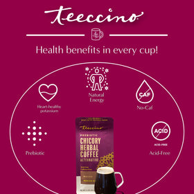 Teeccino mocha cappuccino with foam for a dairy-free cafe-style drink.