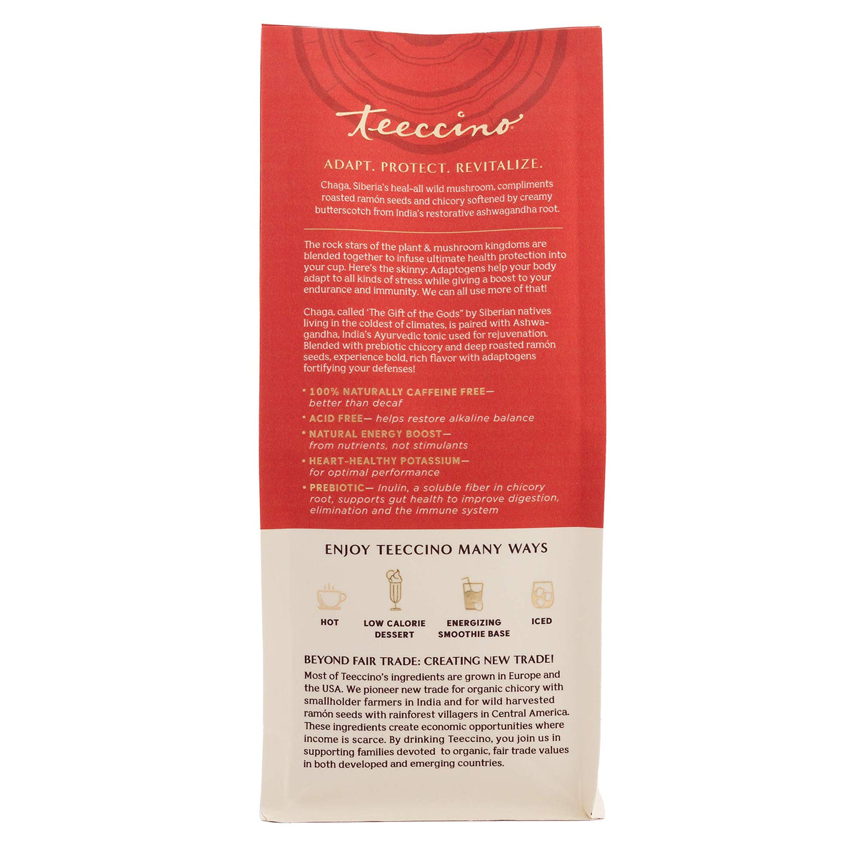 Teeccino Chaga Ashwagandha brewed in a coffee maker for caffeine-free option