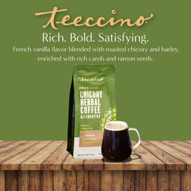 Teeccino chicory prebiotic-inulin provides daily inulin per cup for gut health.
