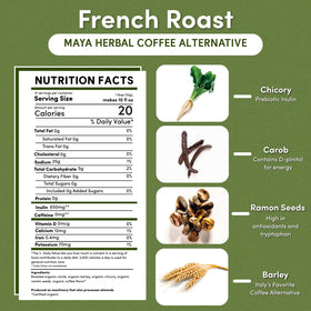 Teeccino chicory-ramon-carob blend providing natural prebiotic fibers for gut support.