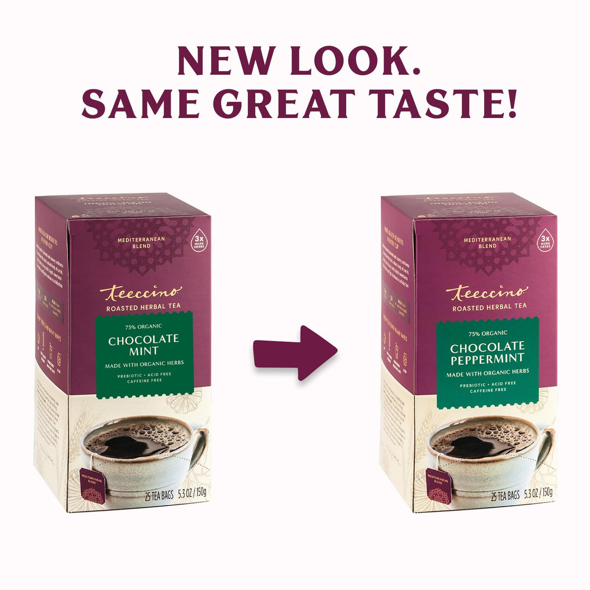 TEECCINO hot or iced serving highlights refreshing peppermint aroma.